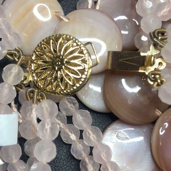 3257 14k yellow gold Fancy clasp broken Rose quartz necklace beads (parts/repair - Picture 1 of 3